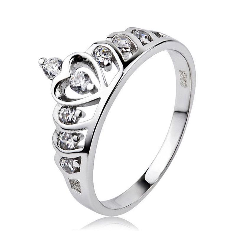 High-End S925 Sterling Silver Princess Crown Rhinestone Heart Ring for Women – European and American Style Index Finger Jewelry