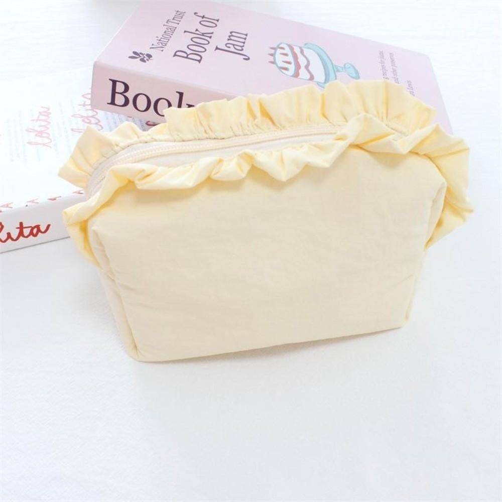 Solid Color Ruffle Makeup Bag Large Capacity Toiletry Organizer Creative Cosmetic Cases  Travel