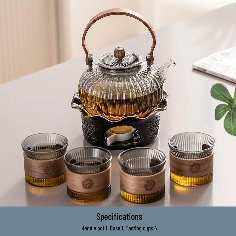 Japanese Style Glass Teapot Warmer Set 4 Cups