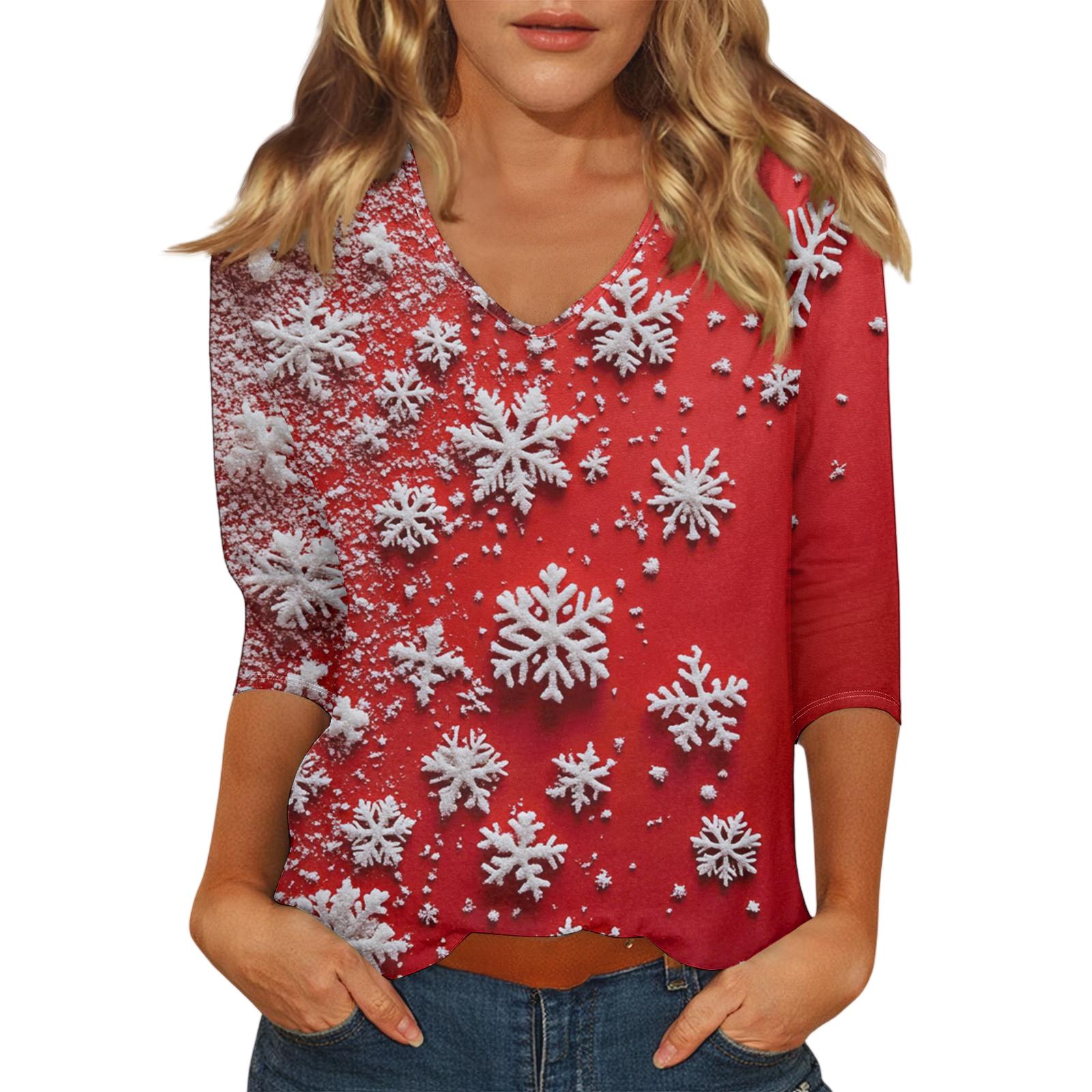 

Женский повседневный модный сексуальный удобный топ с V-образным вырезом и рукавом три четверти на Рождество L киноварь