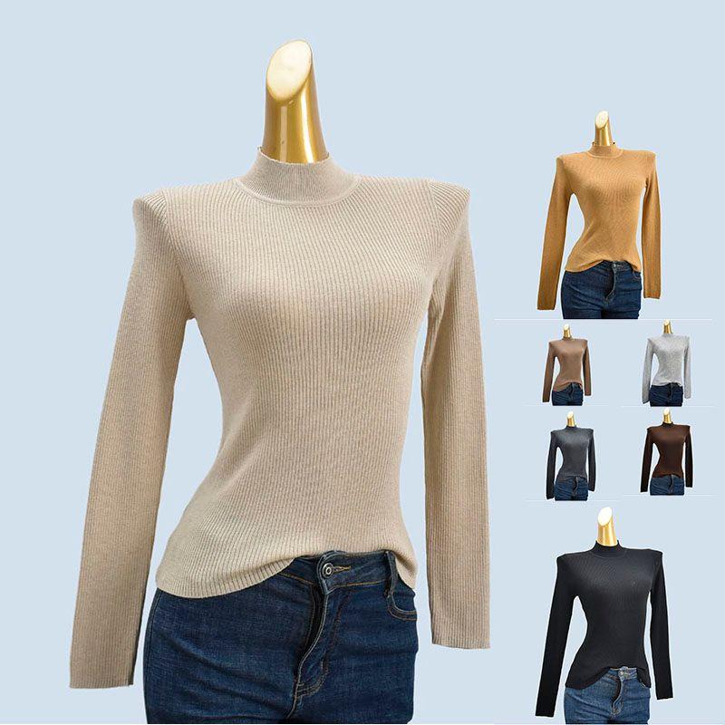 Sweater Spring, Autumn and Winter Half Turtleneck Soft Glutinous Comfortable High Elastic Easiest for Match Slim Fit Slimming Long Sleeves Base Blouse