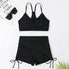 2025 European Solid Color High-Waisted Push-Up Bikini - Slimming, Tummy Covering, and Conservative Women's Swimsuit
