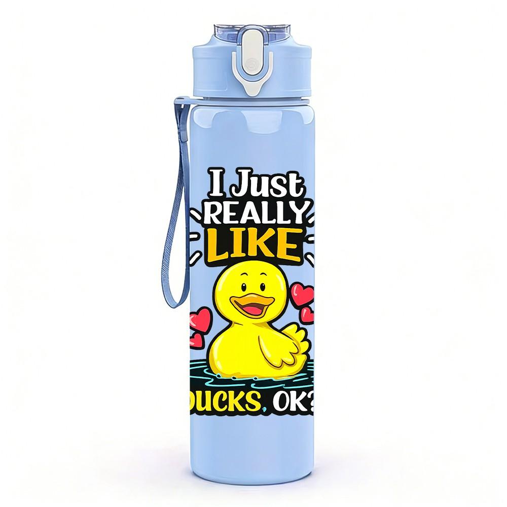 1PC Duck Duck Goose Joke Cartoon Print 750ml Color Plastic Sports Water Bottle Leakproof Flip Straw Lid Suitable for Sports Office Home Use