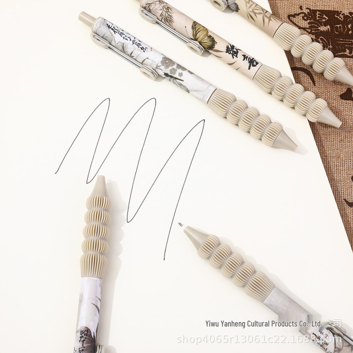 Bamboo Butterfly Quick-Drying Chinese Style Neutral Pen with Soft Rubber Grip for Students 0.5mm Quick-Drying