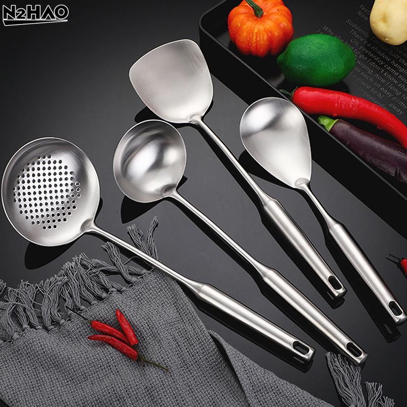 304/201 Stainless Steel Spatula Soup Spoon Cookware Spoon Heat Insulation Hollow Handle Cookware Kitchen Utensil For Family
