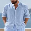 Spring Autumn Men's Cotton Linen Long Sleeve Button Up Shirt Vacation Casual Breathable Top