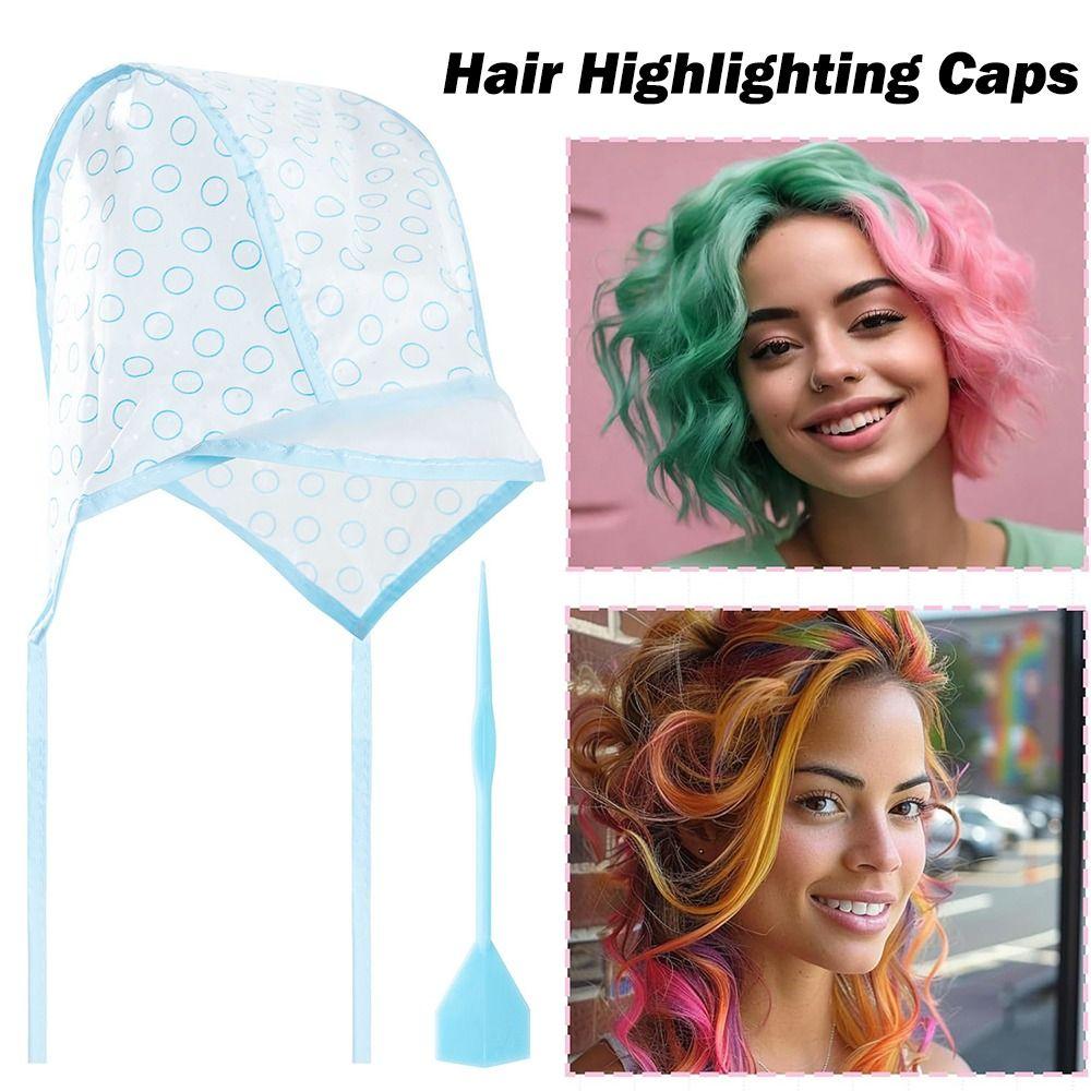 Reusable Hair Coloring Cap With Plastic Crochet Hook Dye Hat Caps Hair Hairstyling Tools  Salon DIY