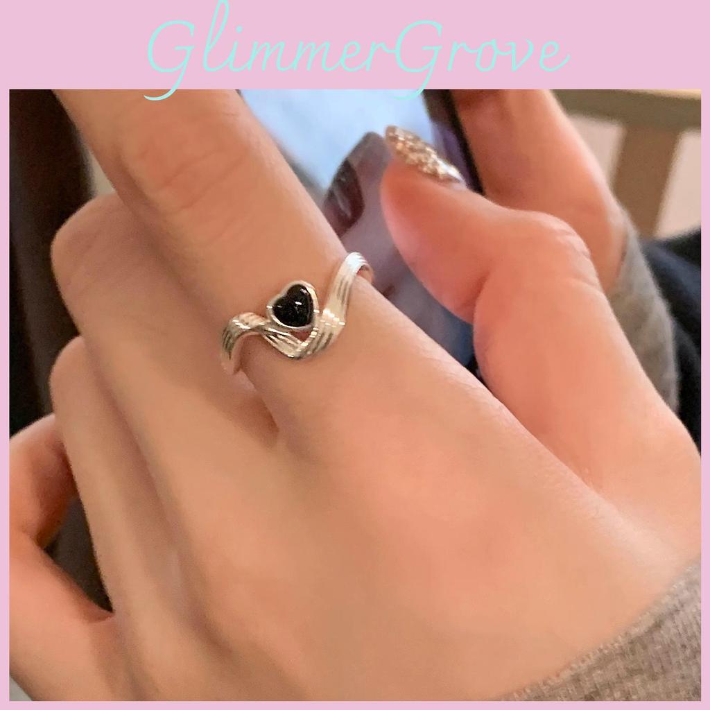 Black Classy Heart Copper Ring For Women Modern Adjustable Design For Everyday Wear