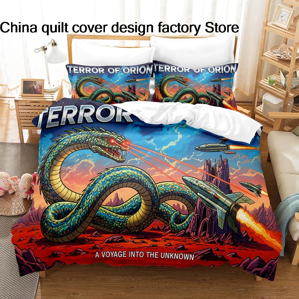 3D Print Terror of Orion Space Monster Bedding Set 3Pcs Sci Fi Alien Duvet Cover Set with Pillowcases for Men Bedroom Decor