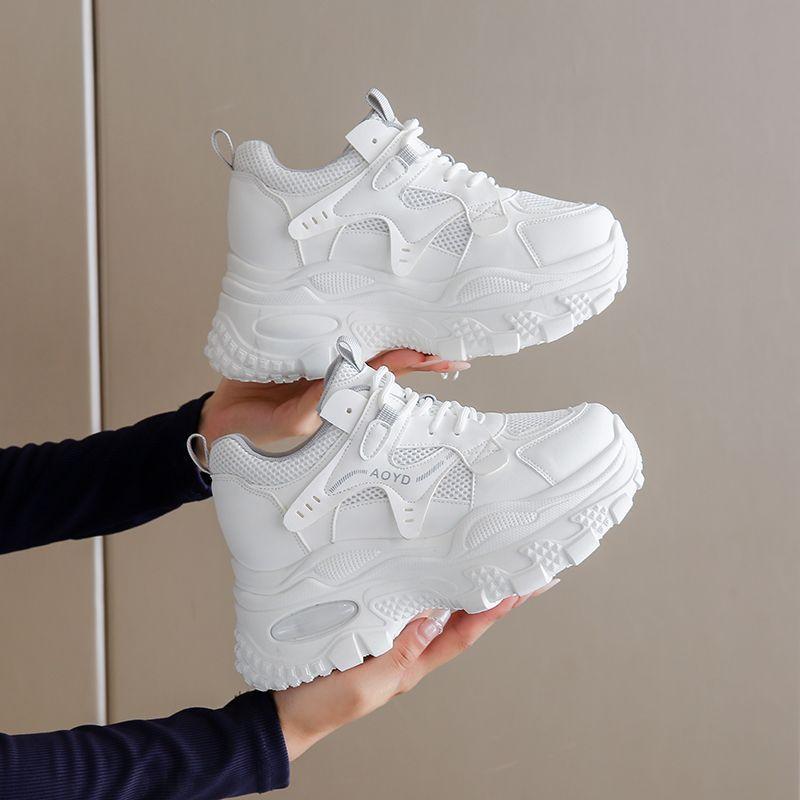 Women's Dad Shoes Leather Upper Thick Bottom Casual Sports Shoes Spring Autumn Breathable Lightweight Women's Shoes