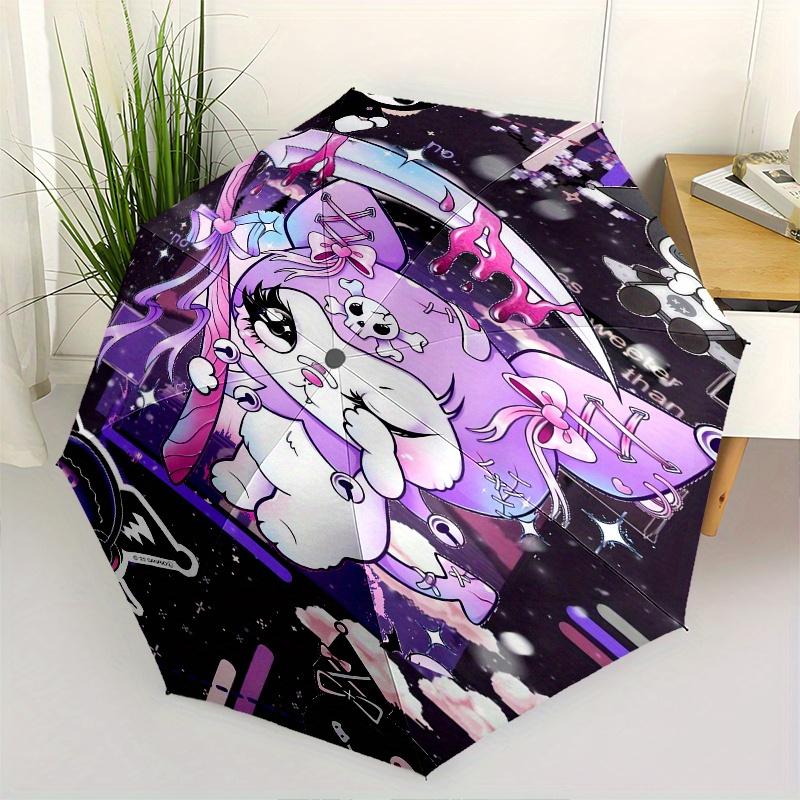 

Gothic Kuromi Automatic Folding Umbrella-Simple 8-Rib Design, Bright Cartoon Pattern, Durable Iron Frame, Suitable For Travel, Outdoor, Beac