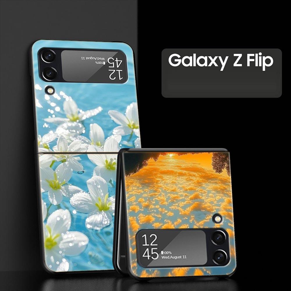 Phone Case for Samsung Galaxy Z Flip 3 4 5 6 7 Folding Shell For Samsung Z Flip4 Flip5 PC Hard Cover Soft Pale Little Flower