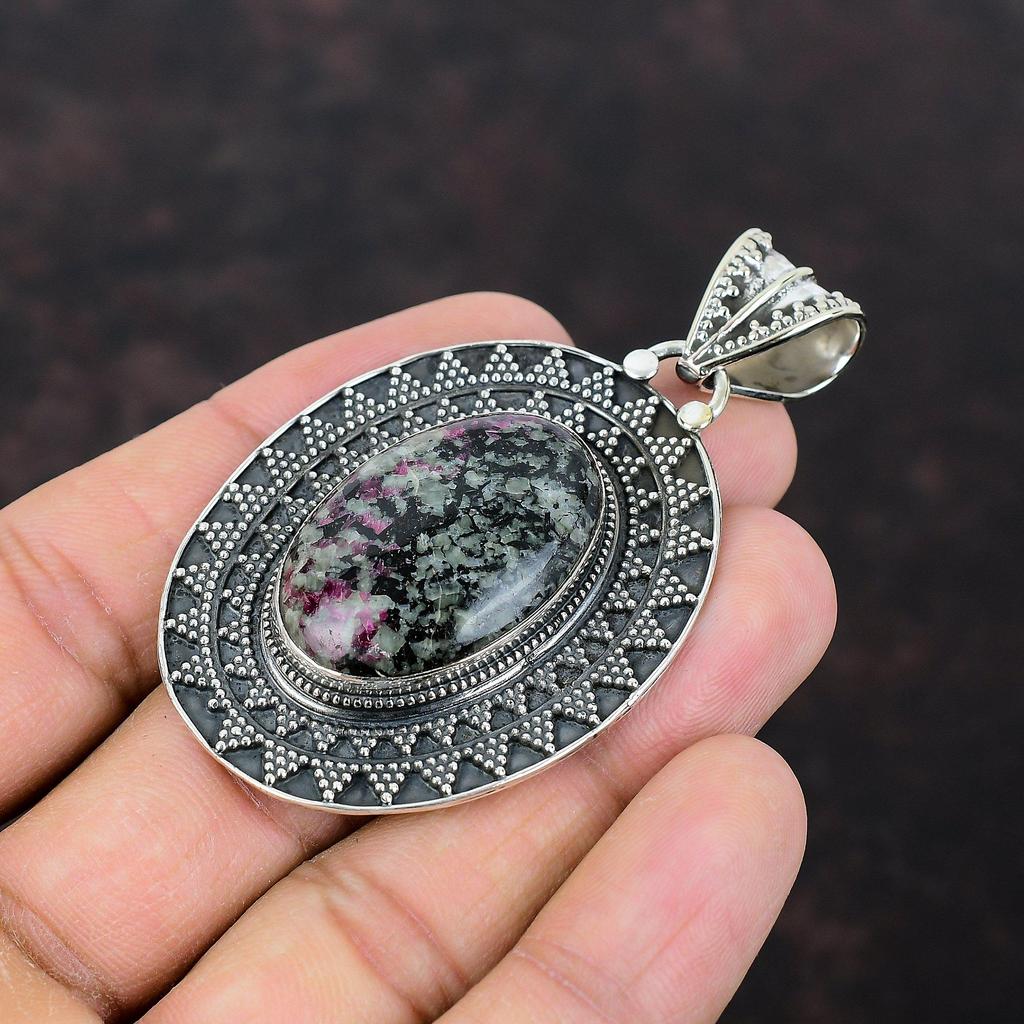 Eudialyte Pendant Original Gemstone Jewelry 925 Sterling Silver Pendant Vintage Pendant Silver Jewelry Gift For Him Handmade Antique Pendant