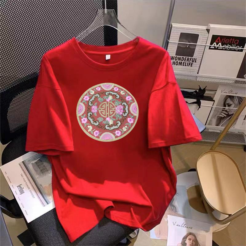 VEZFAA Damenmode Casual Sommer Frühling Blumenmuster Druck Kurzarm O-Ausschnitt Blusen & Hemden