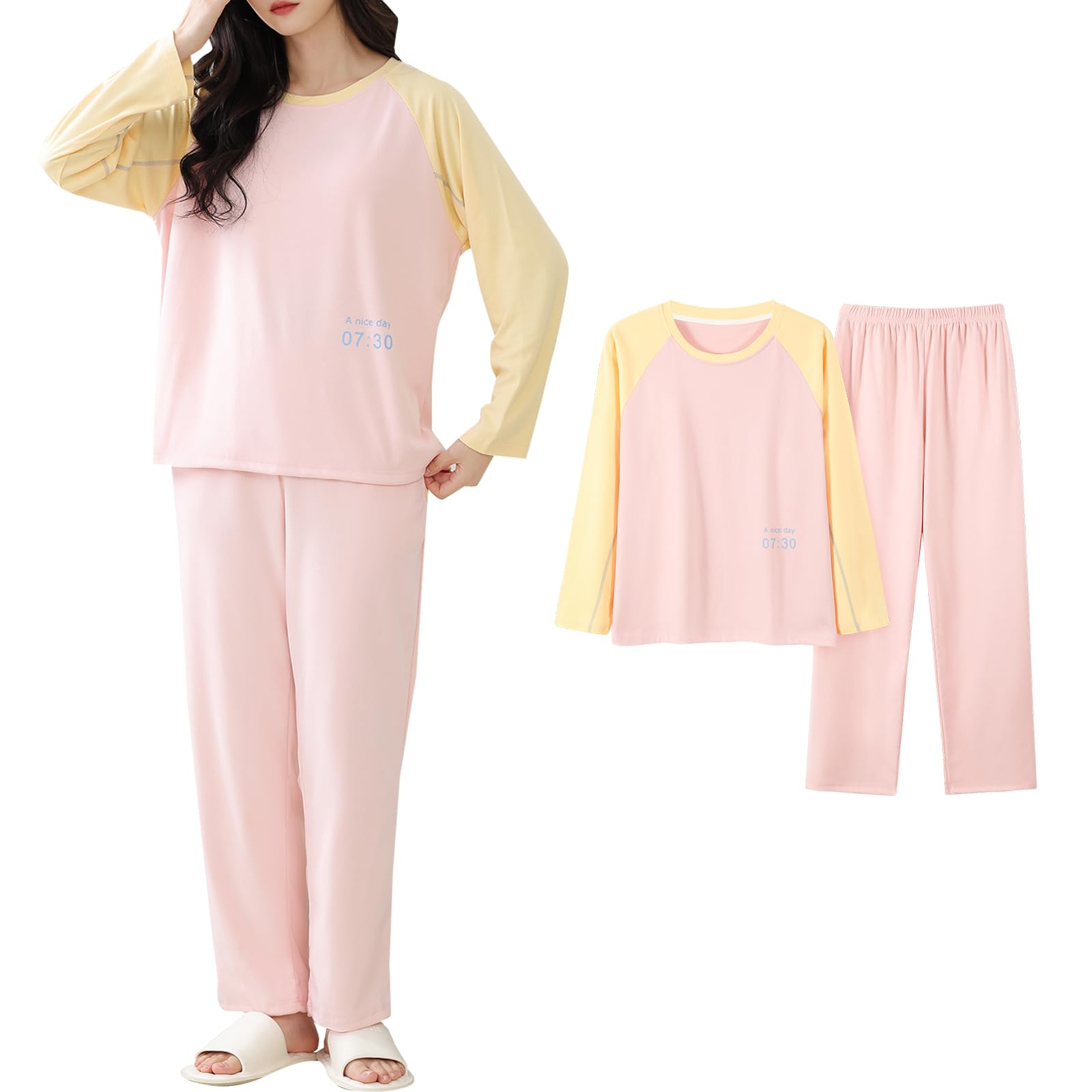 

AQRTPXU Thick Long Sleeve Simple and Cute Raglan Set for Perfect for Fall and Winter Women s Pajamas, Loungewear, Comfortable, Stretch, Lightweight,