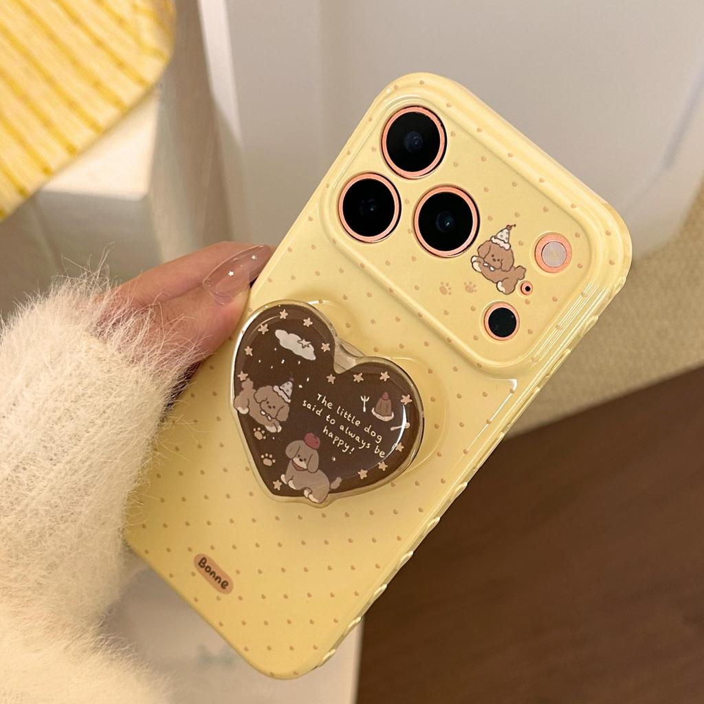 Cute Puppy Heart-Shaped Stand Phone Case for iPhone 16, iPhone 17, and iPhone 17 Pro Max