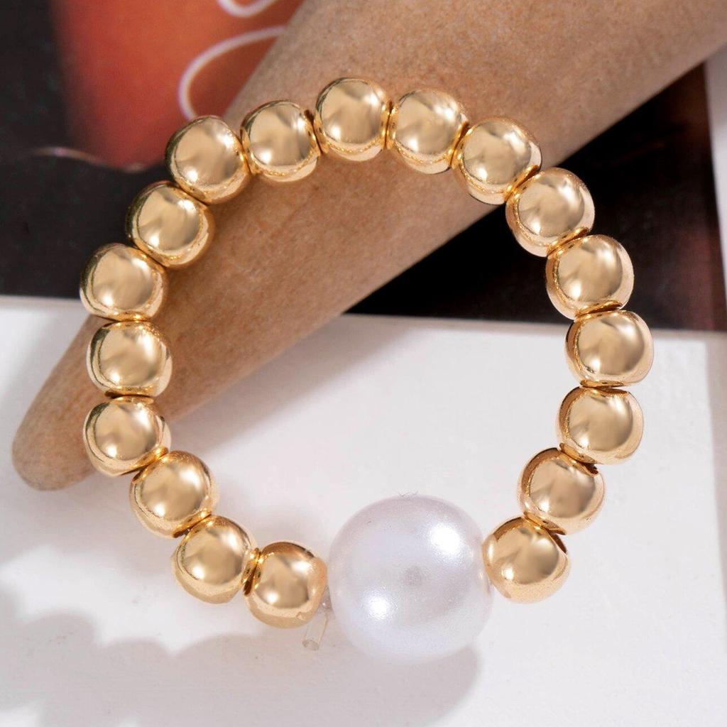 French Style Niche Versatile Bead Index Finger Ring Women's Jewelry Simple Design Imitation Pearl Single Ring Women