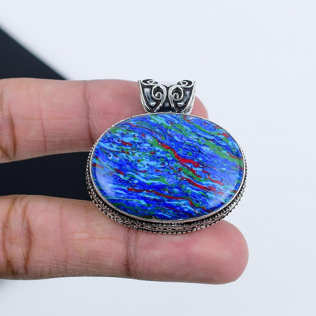 Natural Rainbow Clacilika Gemstone Silver Pendant in 925 Sterling Silver - Handmade Oval Design, Everyday Wear Jewelry Mother's Day Gift
