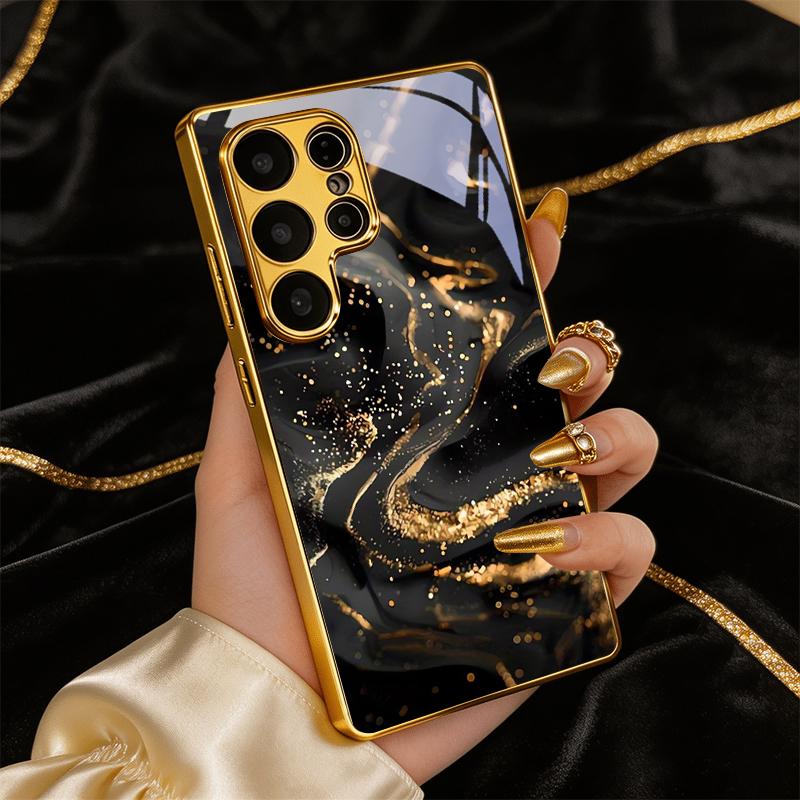 Midnight Gilded Flow Electroplated Golden Phone Case For Samsung A23 A33 A53 A73 A14 A34 A54 A15 A35 A55 A06 A16 A36 Glass Cover
