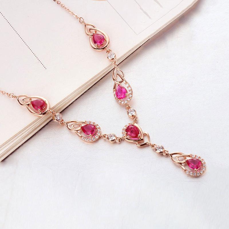 Color Gold Inlaid Redstone Water Drop Plated Rose Gold Necklace Women'S Exquisite Purple Gold Collarbone Chain