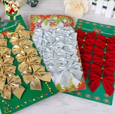 12-Piece Christmas Tree Ornaments: Red, Gold, Silver Decorative Bows