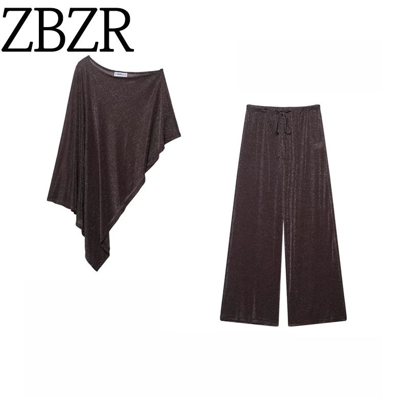 Zbzr Spring New Women Clothes Metal Color Line Asymmetric Cape Coat Wide Leg Pants 3067772 2180505
