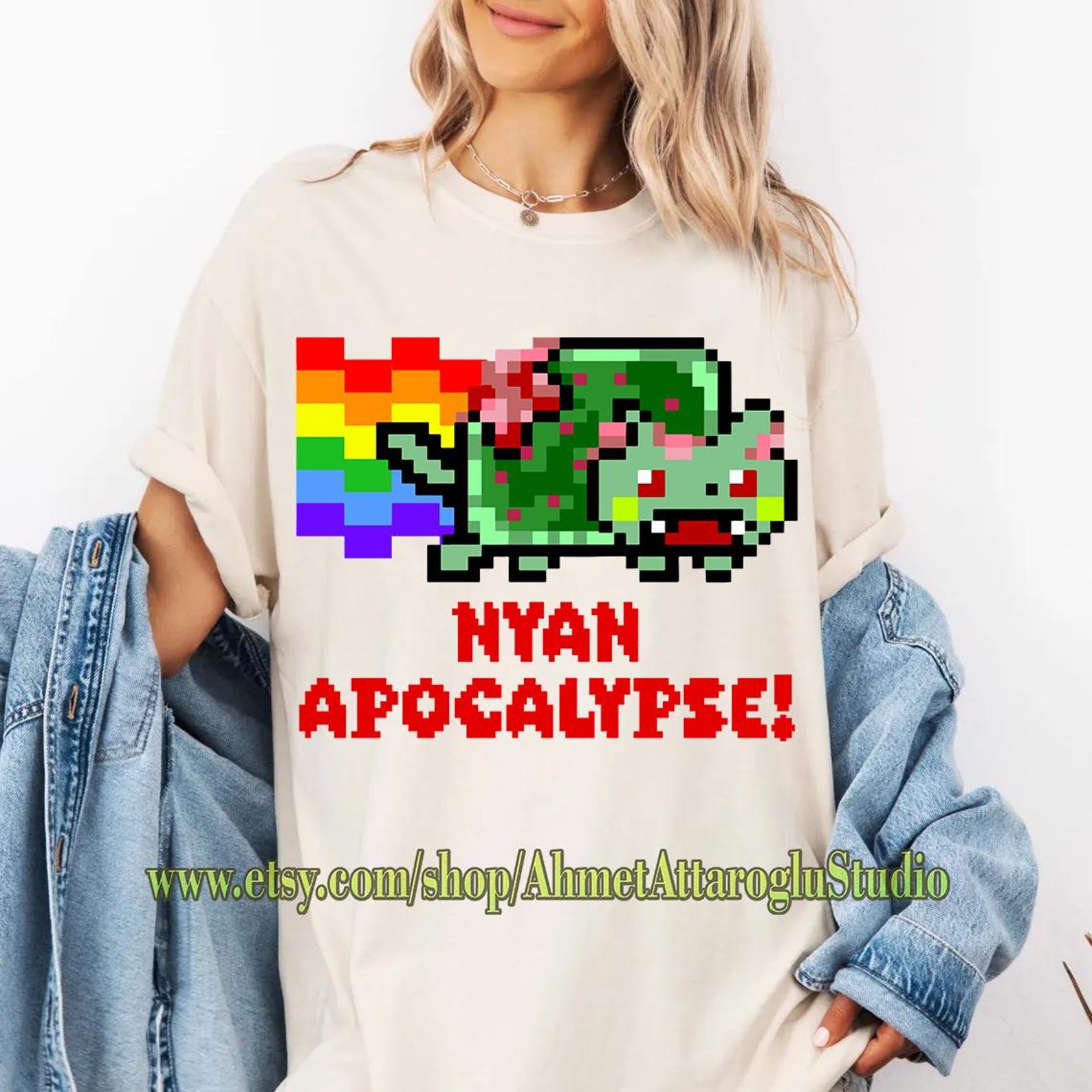 Mineral Wash Tee Nyan Cat Apocalypse T-Shirt, Comfort Colors Nyan Cat Apocalypse T-Shirt M