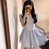 Academy Doll Collar Blue Striped Short Sleeve Shirt Dress Children Summer Small Waist Princess Short Dress