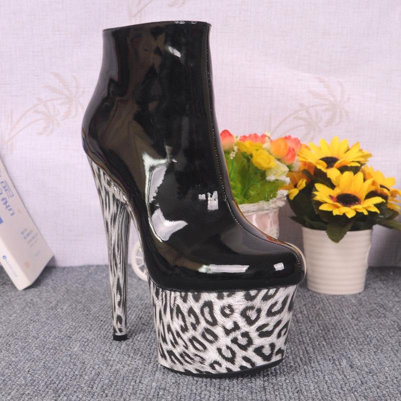 

Высота каблука 17 см весна и зима новая модная обувь полусапожки серебристые лакированные сапоги водонепроницаемая платформа персонализированный тонкий каблук женские сапоги 46 чёрный