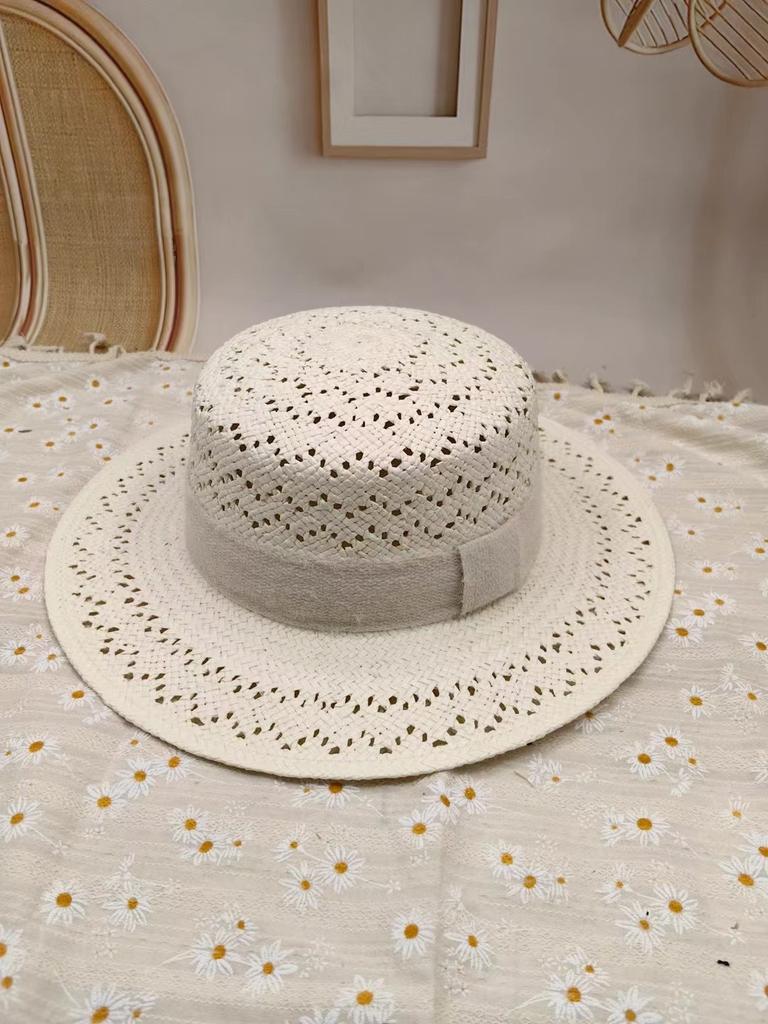 Dale Le Fine Paper Braid Hand-Woven Straw Hat Women'S Summer Visor Ins Wind Hollow Niche Sunscreen Cap