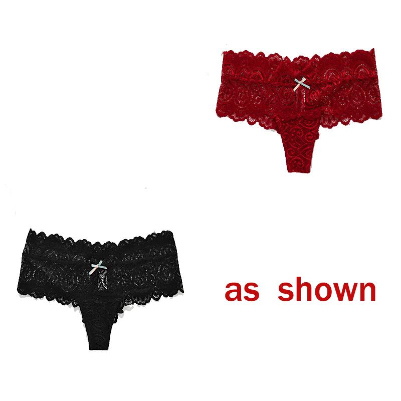 2Pcs/Lot Women Sexy Lace Panties Bow Low-Rise Temptation Lingerie Female G String Transparent Underwear Embroidery Thong Intimates
