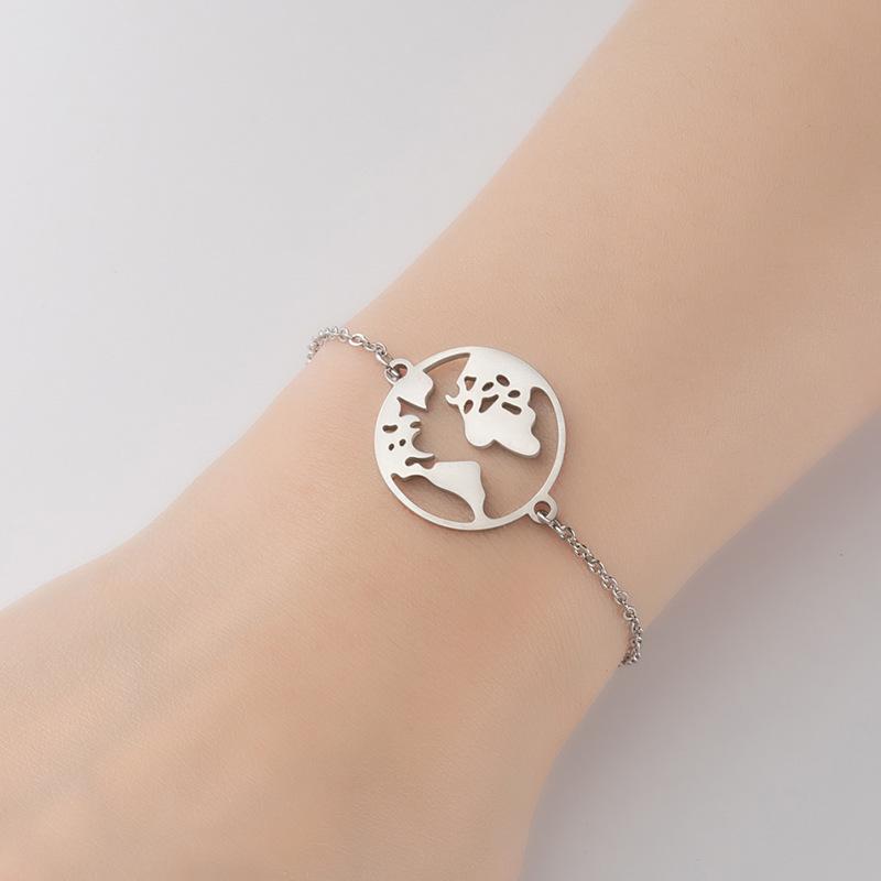 European Fashion Map Pendant Bracelet - Stackable Hollow-Out Round Ring Design
