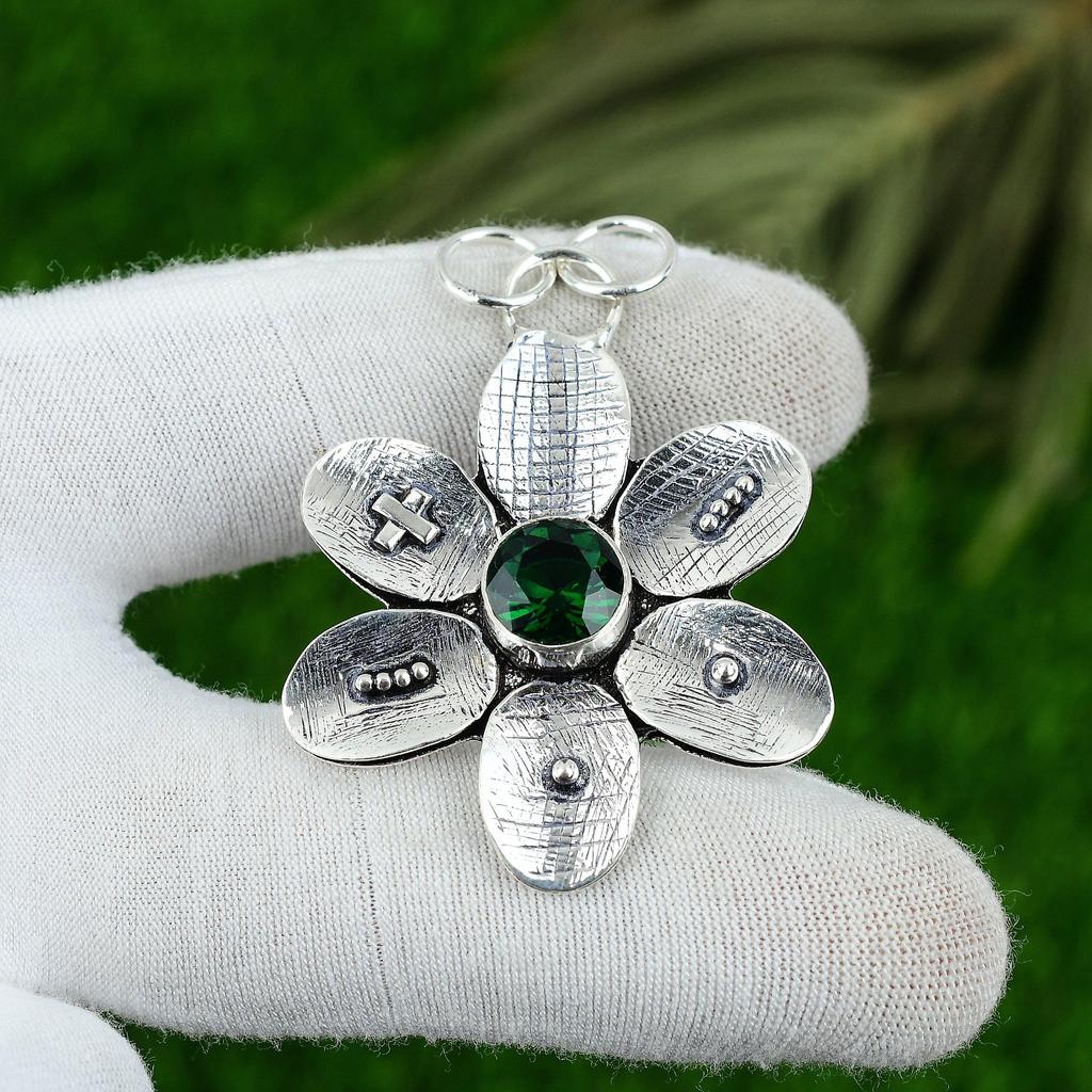 Natural Chrome Diopside Gemstone Jewelry 925 Sterling Silver Pendant For Girls