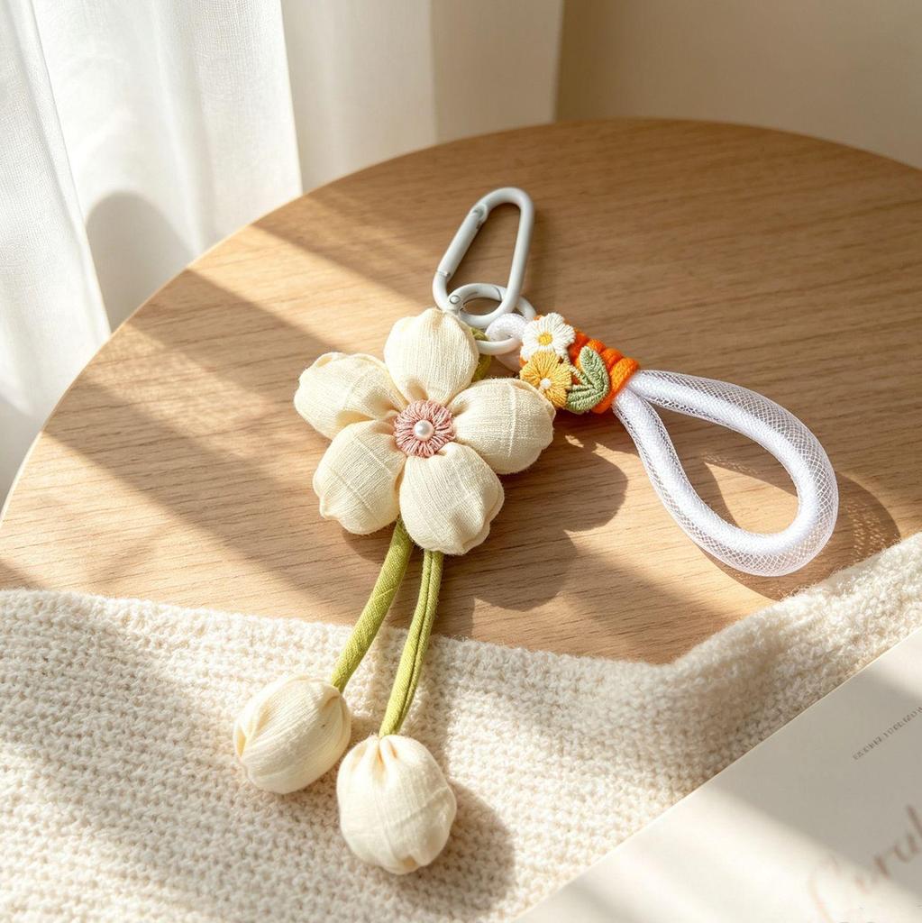 Cute Cartoon Flower Pendant Nylon Lanyard Keychain Charm for Girls' Bags & Phones