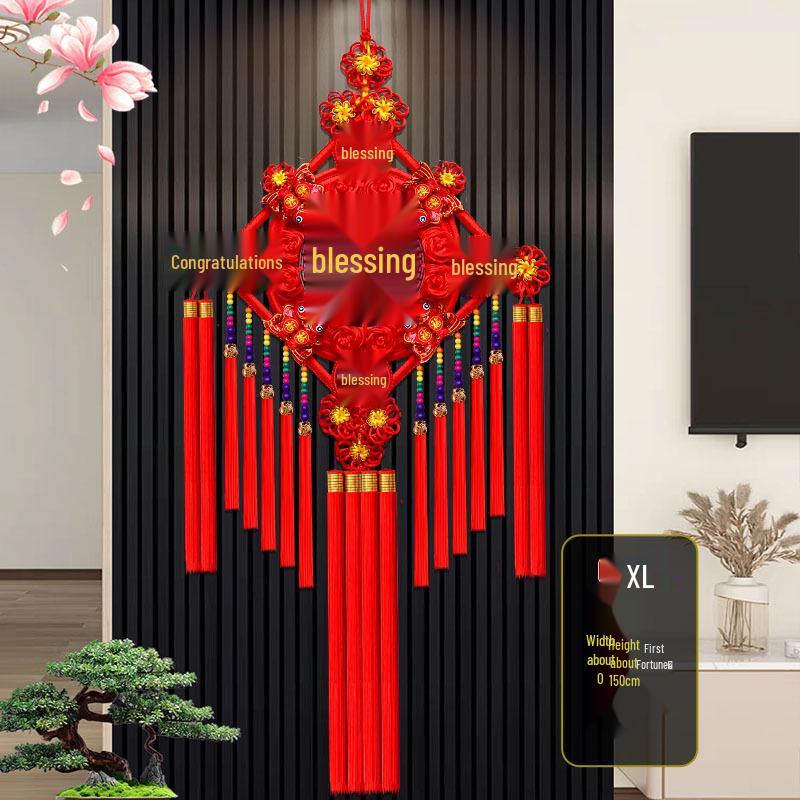 2025 New Year Chinese Knot with Fu Character & Five Emperor Coins - Large Pendant for Living Room or Entryway Decor