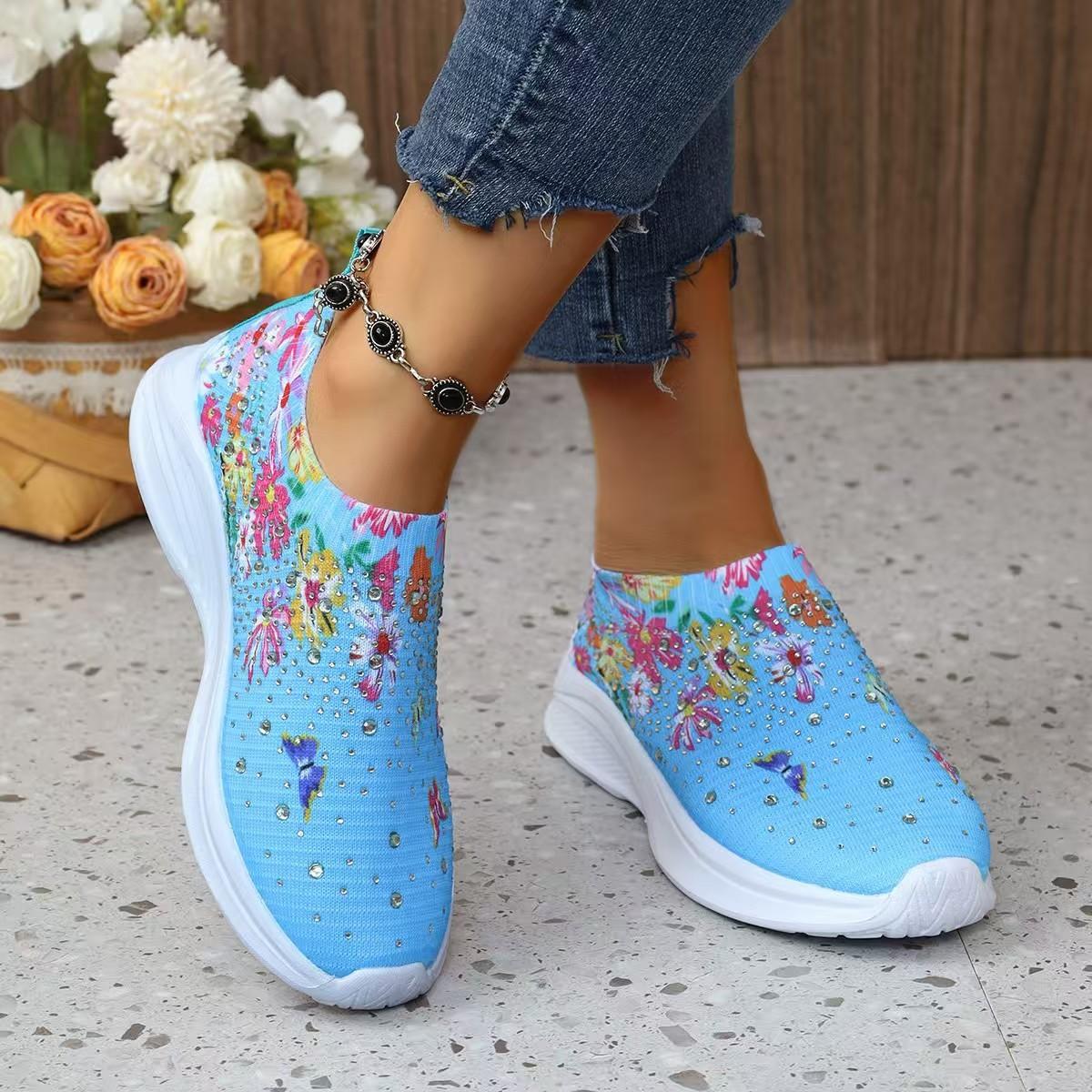 

Women s Floral & Butterfly Print Sneakers Breathable and Comfortable Casual Low-Top Walking Shoes Outdoor Sneakers 43 синій