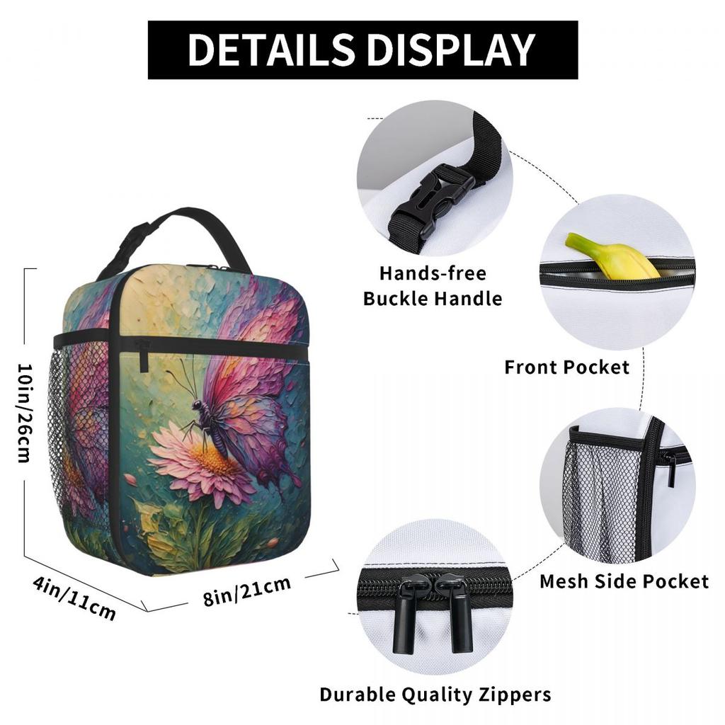 Butterfly Stands On Flowers Oil Insulated Lunch Bag for Kids School Cooler Thermal Food Box Tote Leakproof Lunch Boxes Container