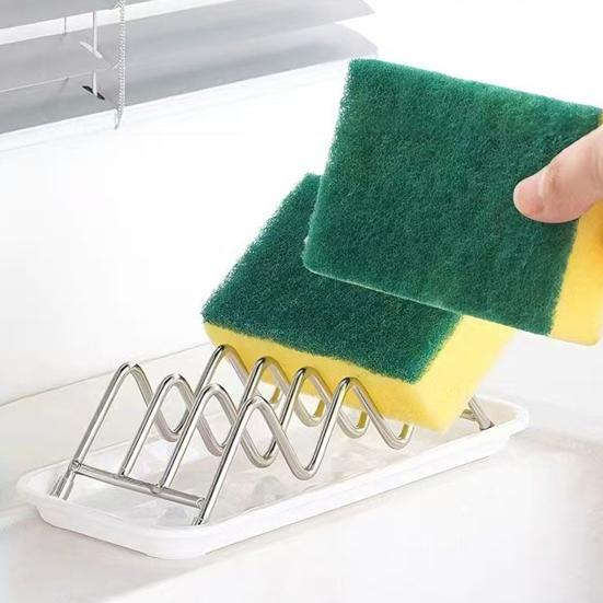 Yangyizhi Soap Holder, Stainless Steel Drain Tray, Wave Shaped 2-3 Soaps Sponge Organizer for Bathroom Shower Kitchen Countertops