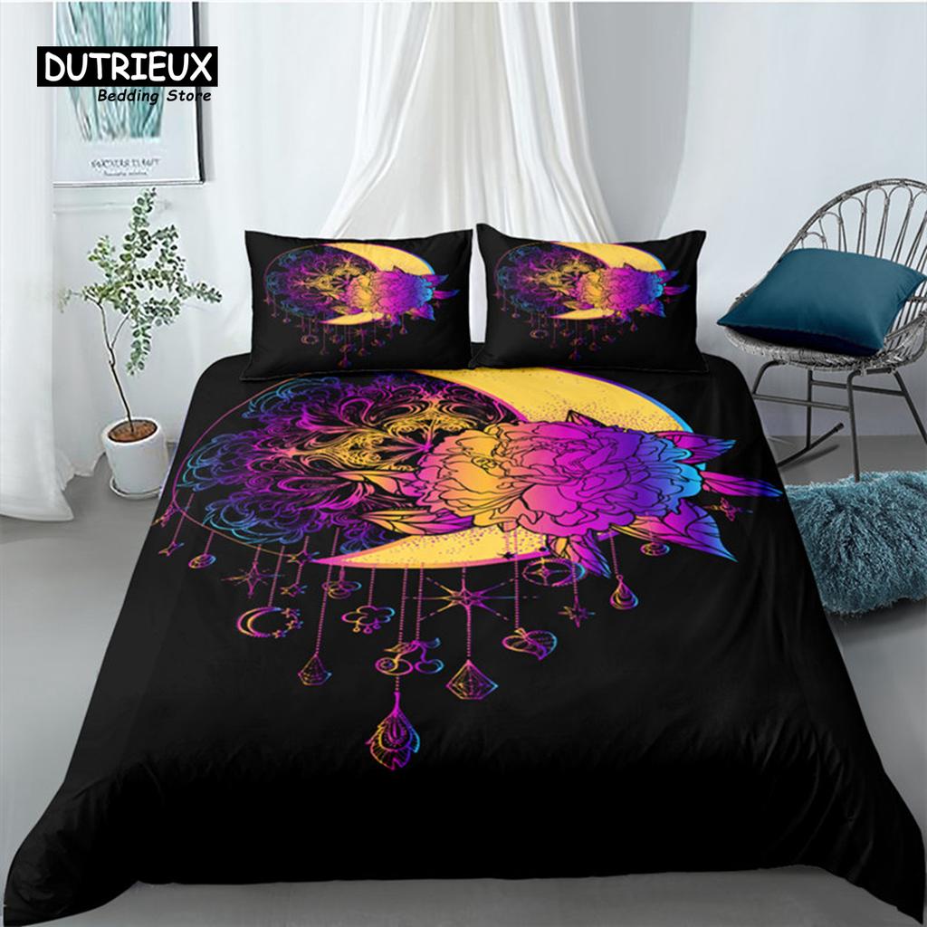 Housse de Couette Bohème Attrape-Rêves Imprimé Géométrique Plumes Ensemble de Literie Taille King Queen Décor de Chambre Housse de Couette en Microfibre