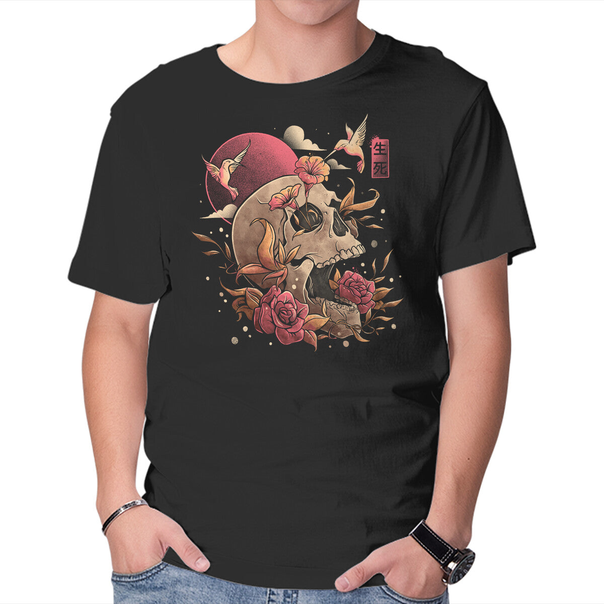 Unisex Crew Neck T-Shirt Life And Death Graphic Short Sleeve Casual Tee M