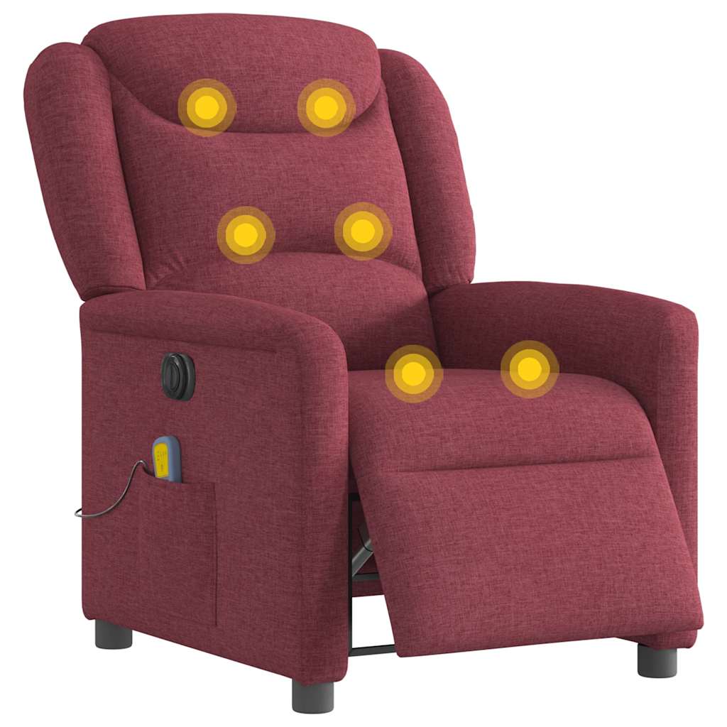 Foldable Massage Armchair, Electric, Wine Red, Fabric