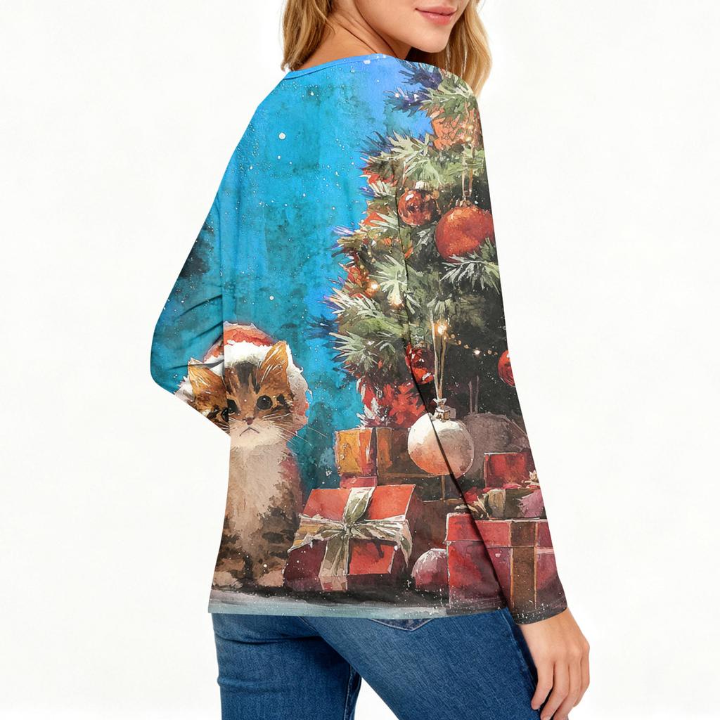 Women's Loose Comfortable Casual Fashion Round Neck Christmas Print Long Sleeve Hoodie