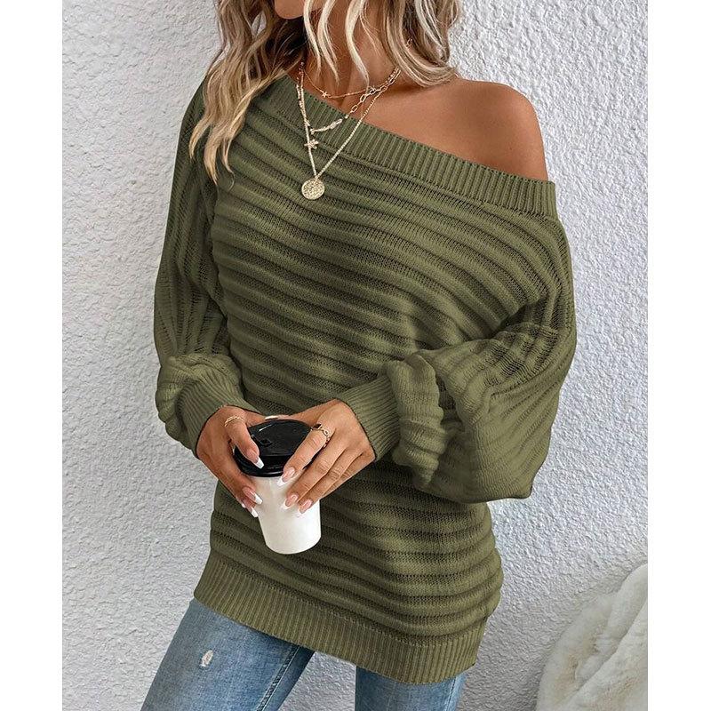 New Women's Solid Color Ribbed Knit Sweater Boat Neck Batwing Sleeves Oversized Pullover Soft Stretchable Casual Loose Top