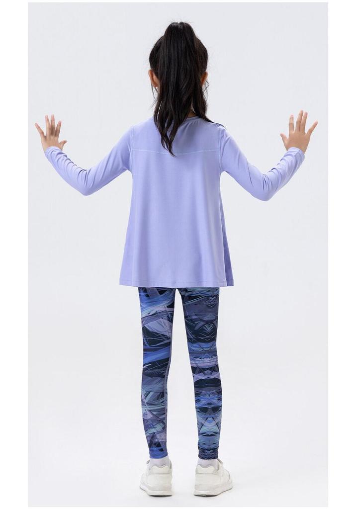 Completo Fitness da Bambina con Pullover a Maniche Lunghe Asciugatura Rapida e Leggings Squalo