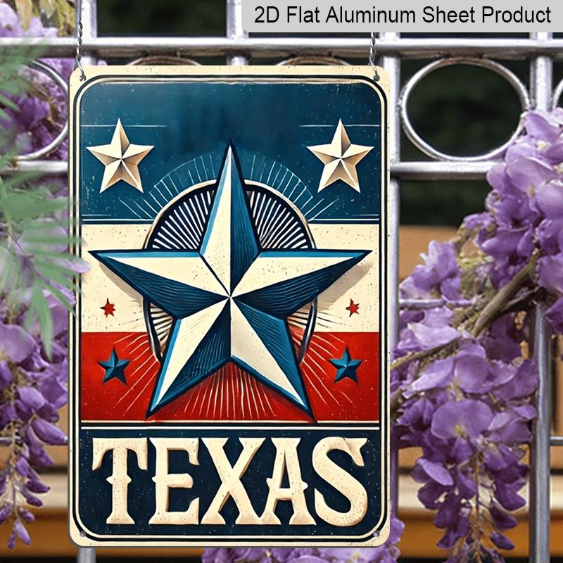 2D Flach, 1 Stück Vintage "TEXAS" Lone Star Aluminiumschild - 8"x12" Rustikale Texas-Flaggen-inspirierte Dekoration, Patriotische Lone Star Wandkunst, Perfekt für Texas