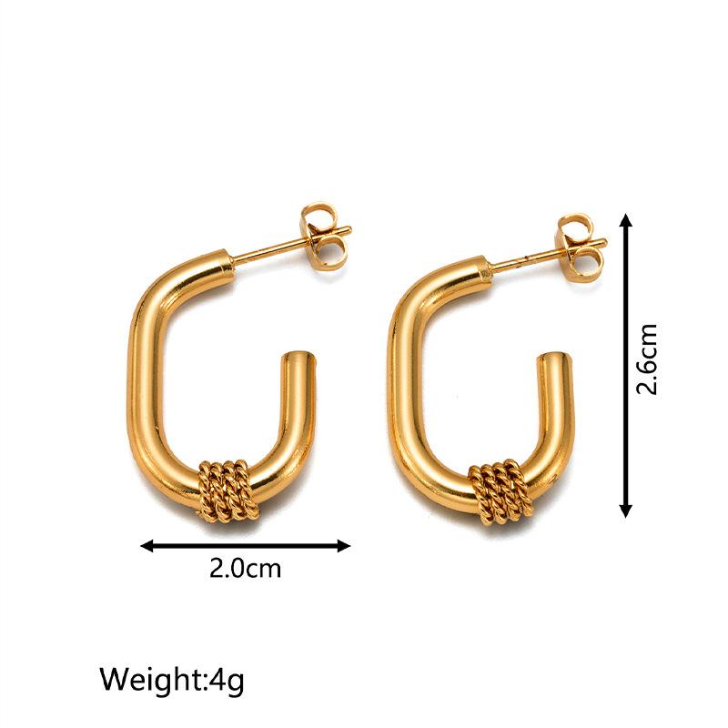 European and American Gold Combination Set Stainless Steel Earrings, Simple Trend Women's Geometric Retro Titanium Steel Earrings