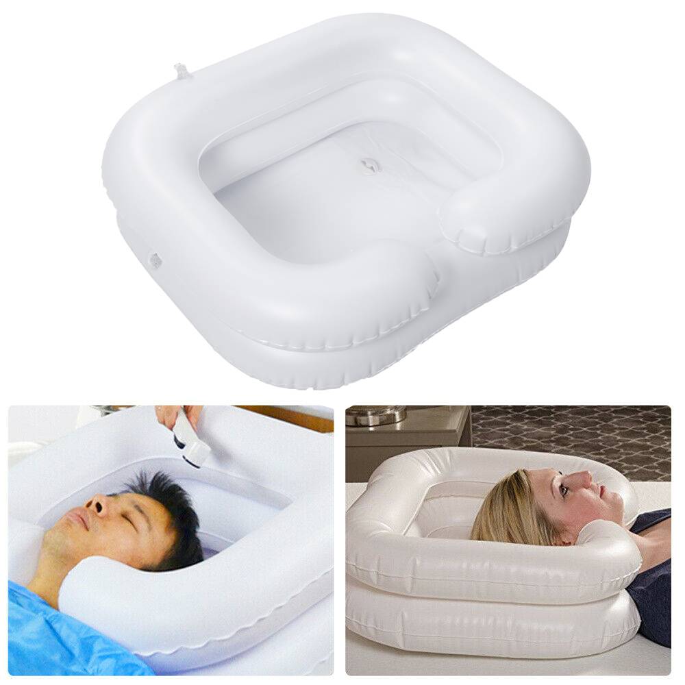 65*48*20cm Weißes aufblasbares Haarwaschbecken Tragbare Shampooschale mit Ablassschlauch Bettruhehilfe für Behinderte Verwendung Salonbehandlung Friseurwerkzeug