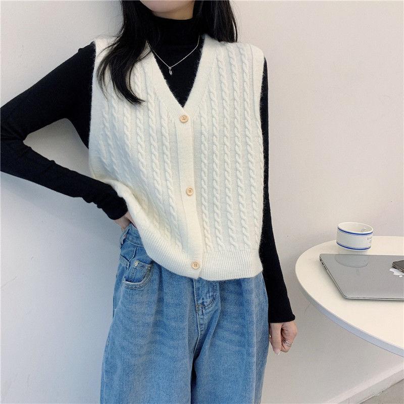 Vest Knitted Short Top Outfit Sleeveless Sweater Cardigan with Camisole for Women