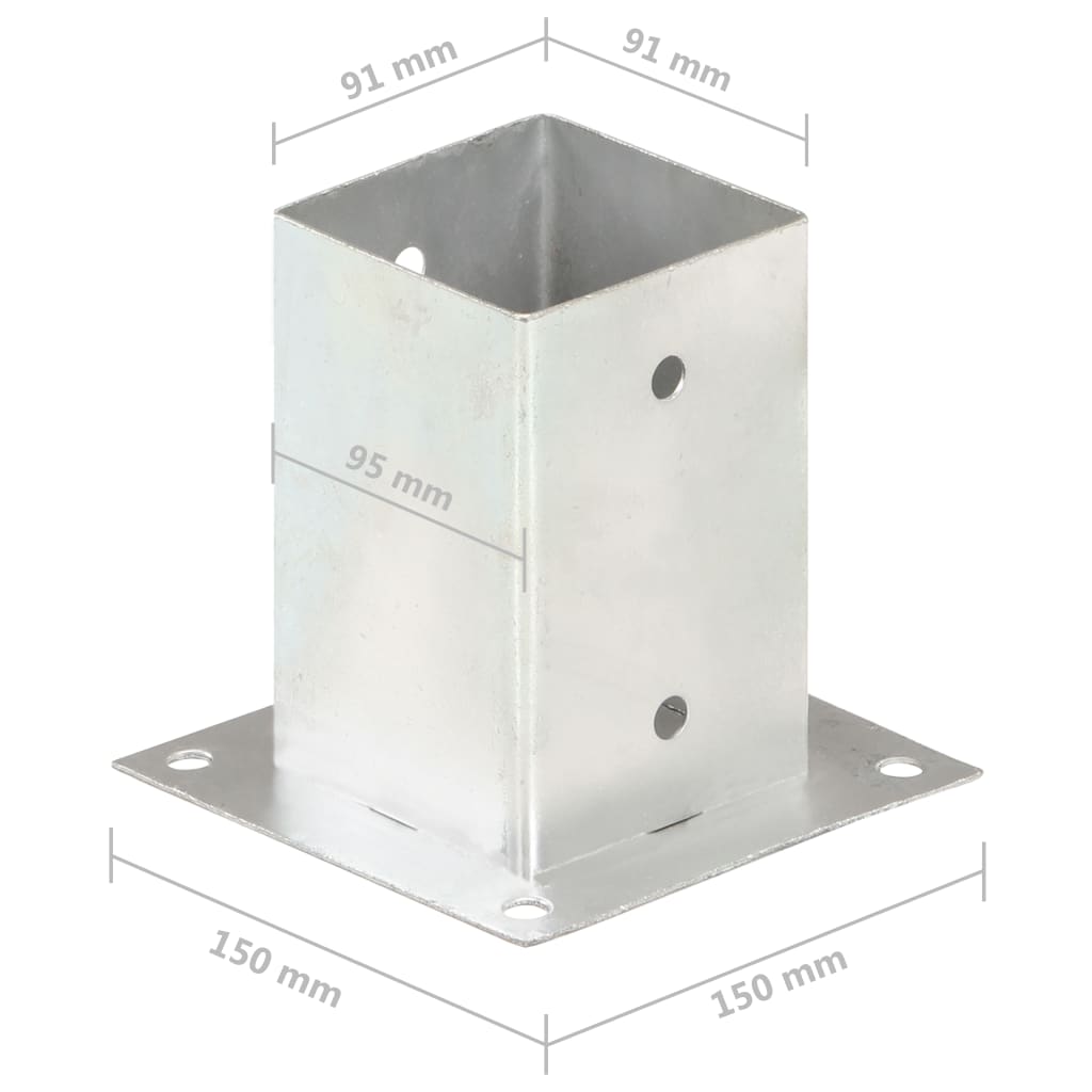 Post Anchor Set (4 Pcs) Galvanized Metal 91 Mm