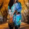 New In Autumn Cat Universe Print Plus Size Dress Women O'neck Long Sleeves Casual Pocket Dresses